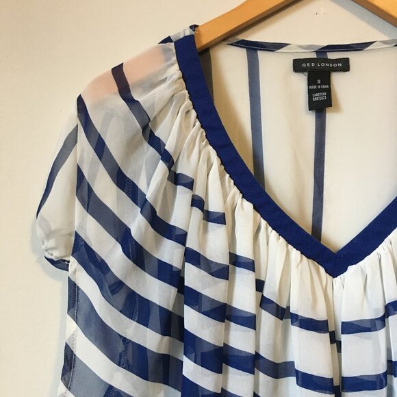 QED London Navy & White Flowing Nightingale Shirt - Picture 3 of 16